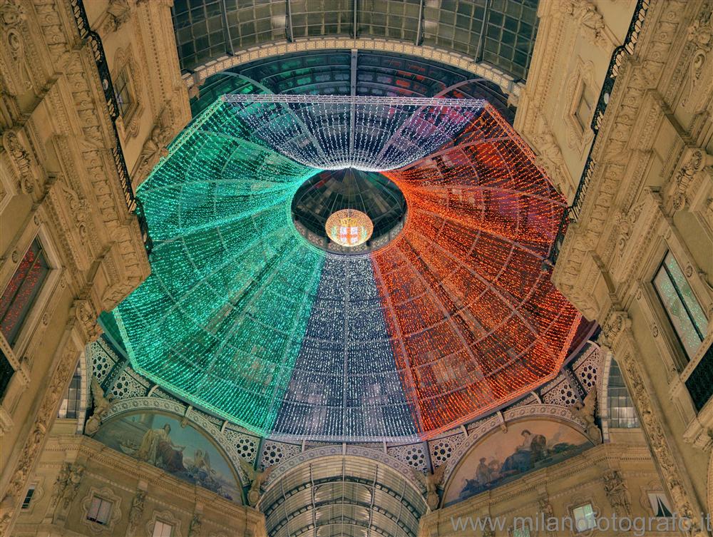 Milan (Italy) - The dome of the Galleria decorated with the colors of Italy