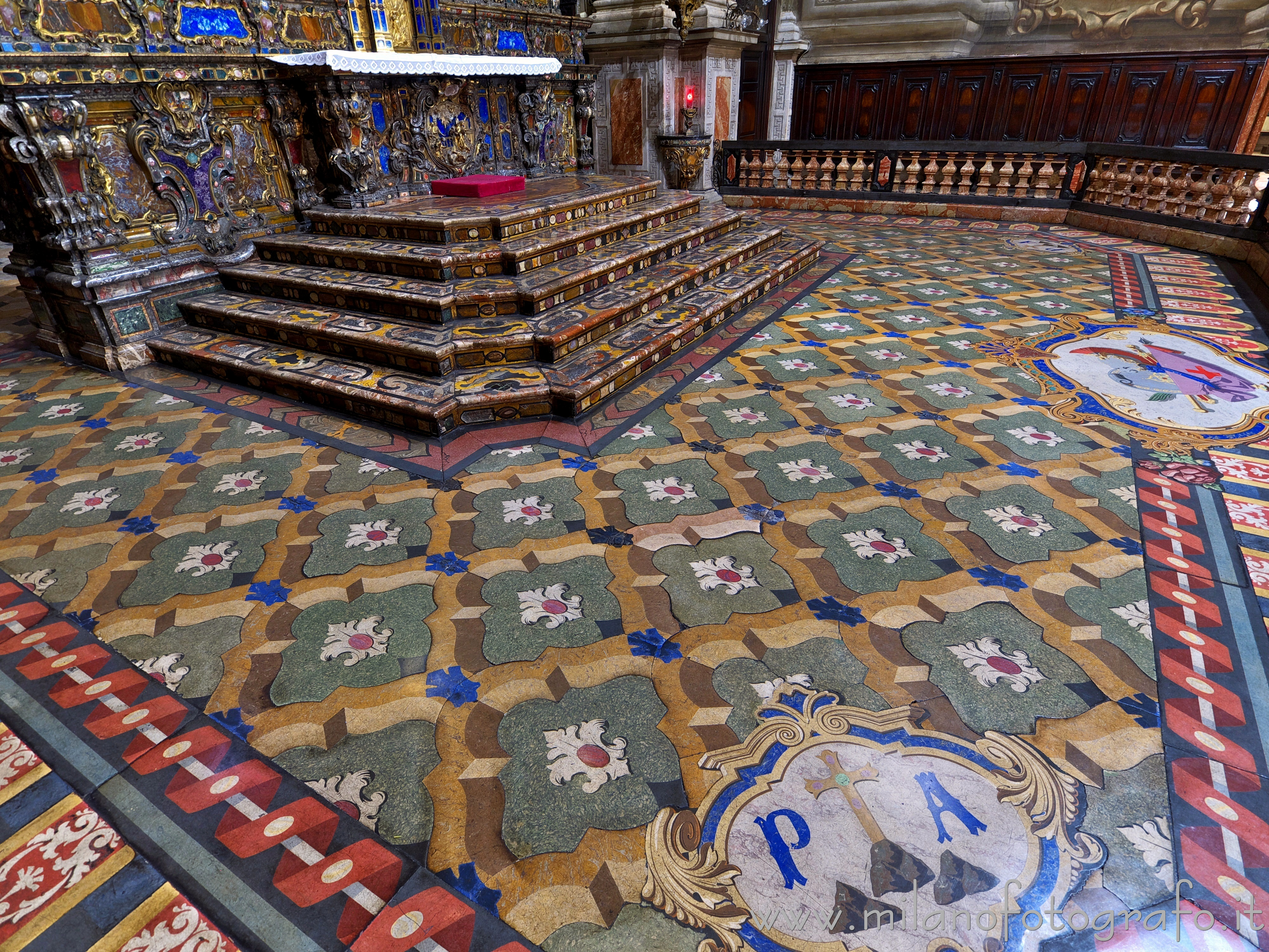 Milan (Italy): Scagliola floor of the presbytery of the Church of Sant'Alessandro in Zebedia - Milan (Italy)