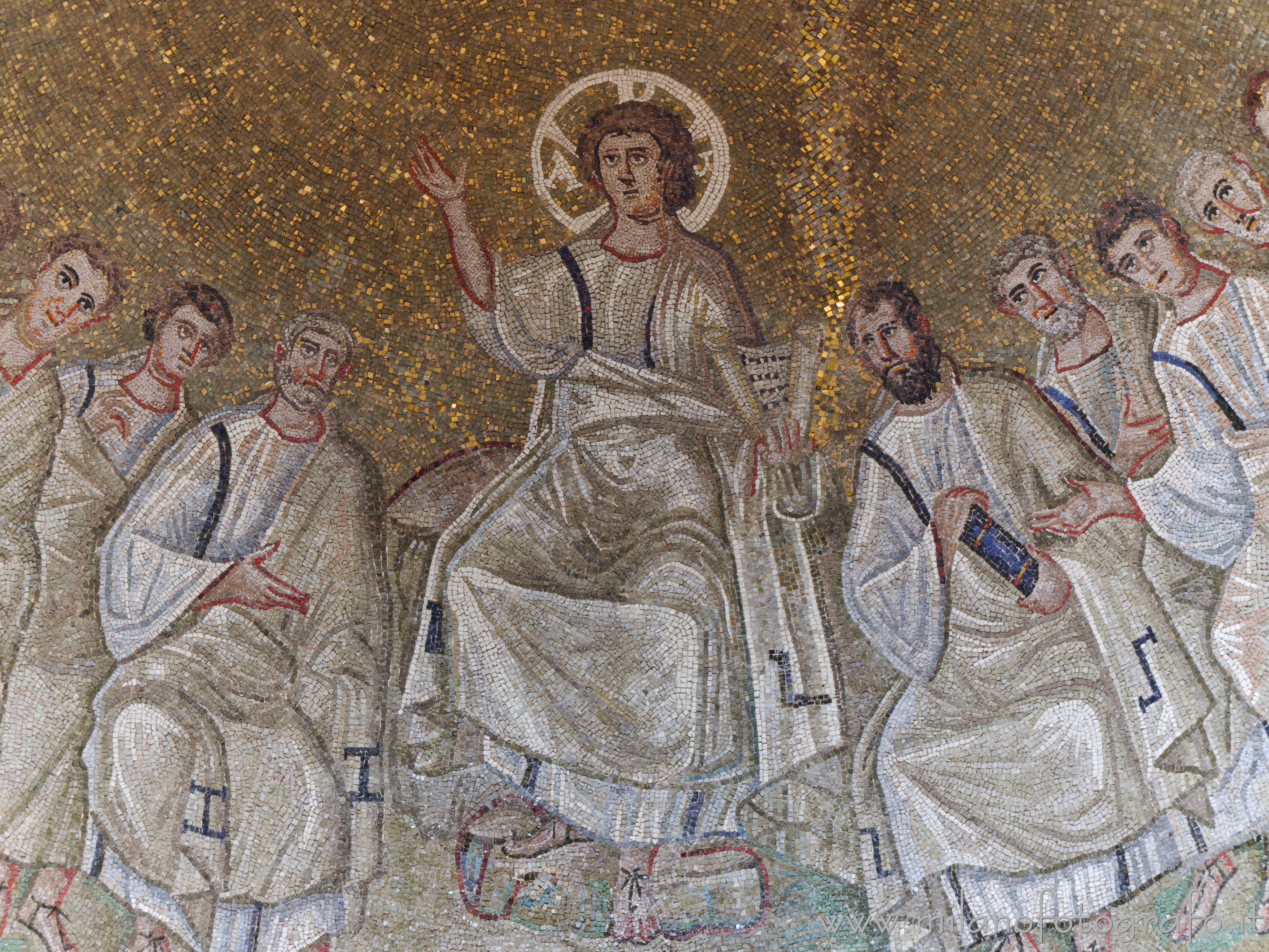 Milan (Italy): Detail of the mosaic of Christ among the apostles in the chapel of Sant Aquilino in the Basilica of San Lorenzo Maggiore - Milan (Italy)