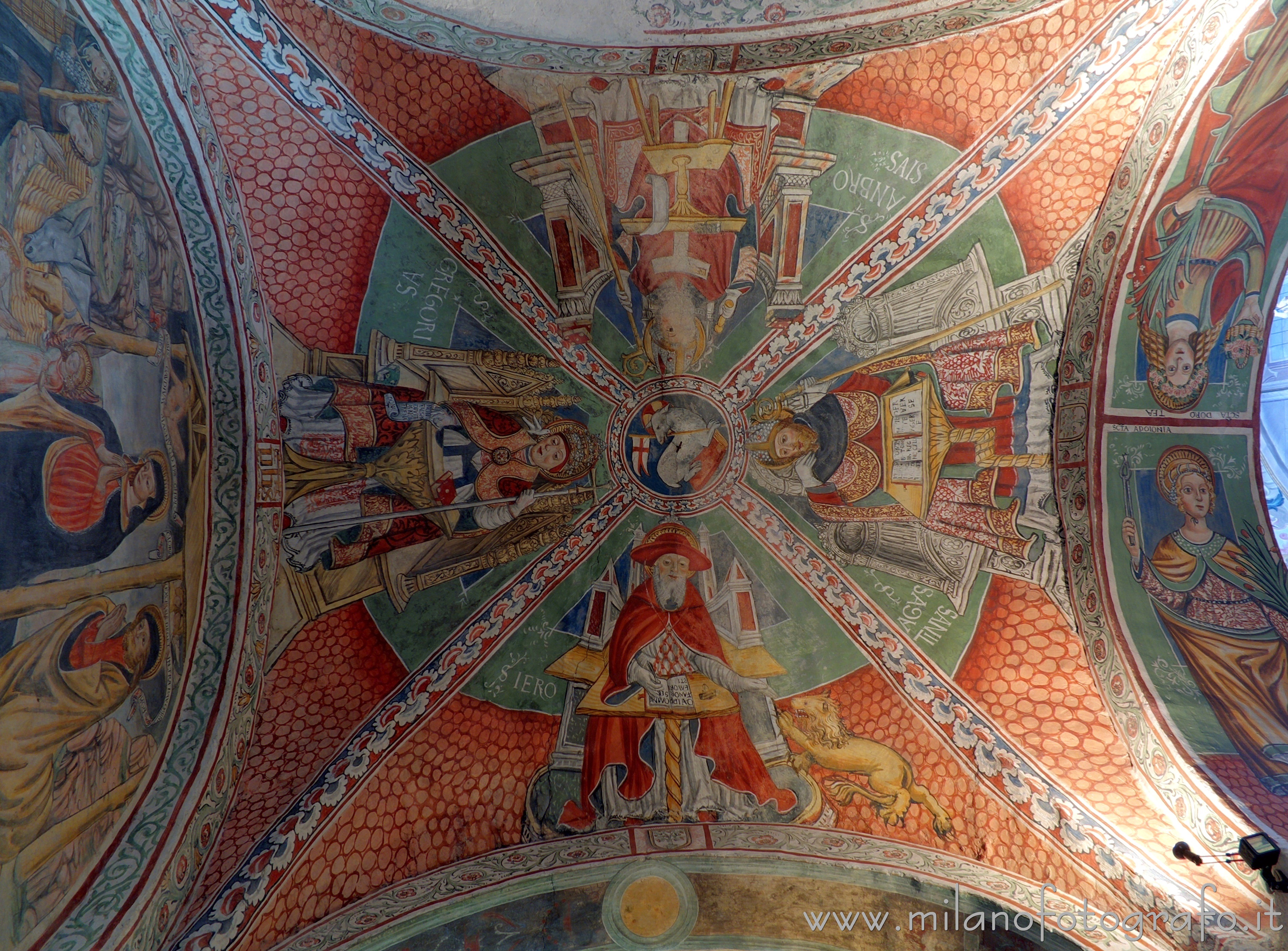 Orta San Giulio (Novara, Italy): Doctors of the Church on the vault of the third right span of the Basilica of San Giulio - Orta San Giulio (Novara, Italy)
